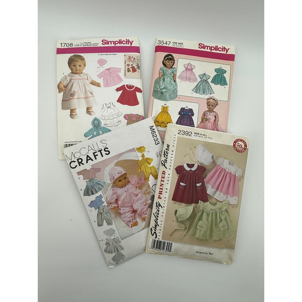 Lot of 4 Doll Clothes Sewing Patterns Simplicity McCalls Cut VTG